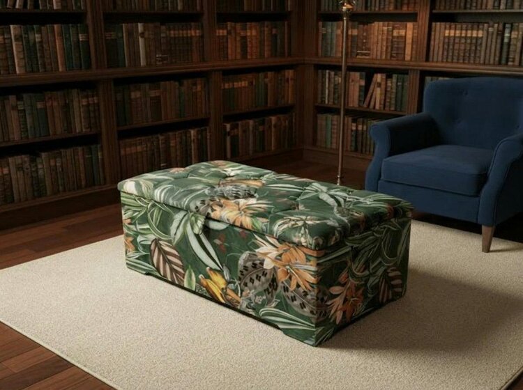 ISTOOLS Premium Green Floral Large Square Ottoman | Storage Footstool Pouffe UK - 30 x 20 Inches (76 x 51cm)