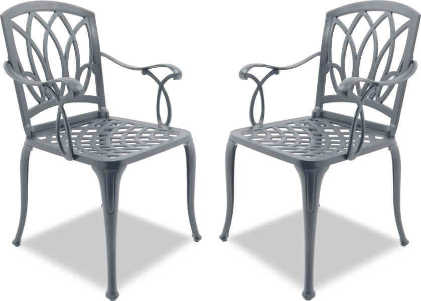 Centurion Supports Positano 2-Large Garden and Patio Chairs with Armrests in Cast Aluminium Grey
