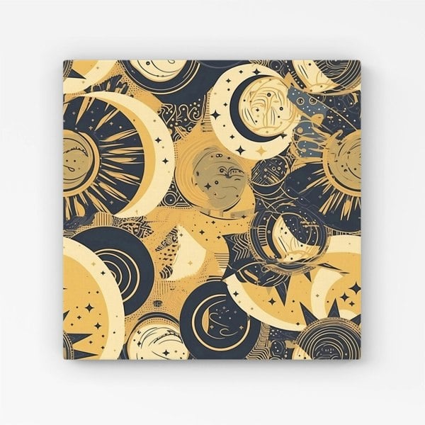 Warren Reed Blue Gold Moon and Sun Canvas