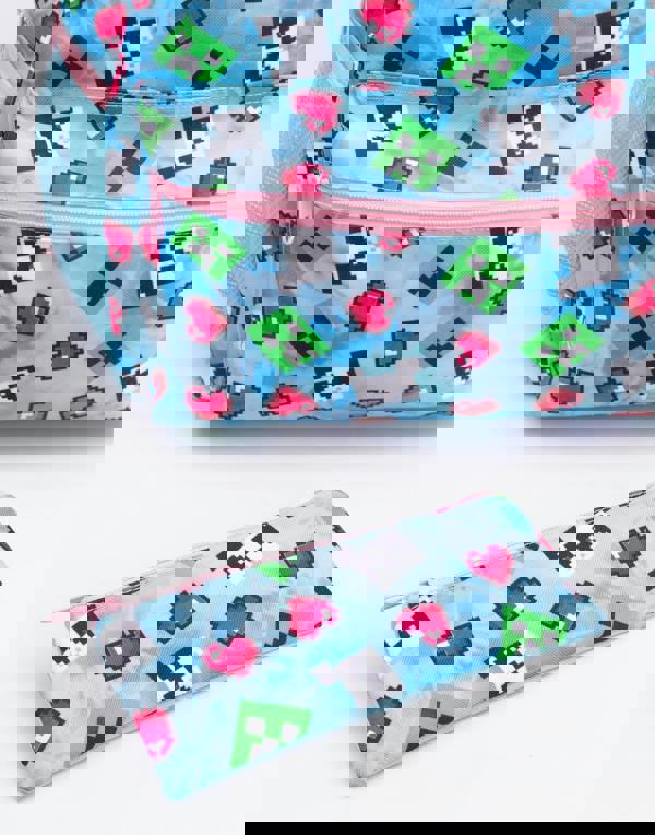 Minecraft Girls Blue Creeper 4 Piece Backpack Set (One Size)