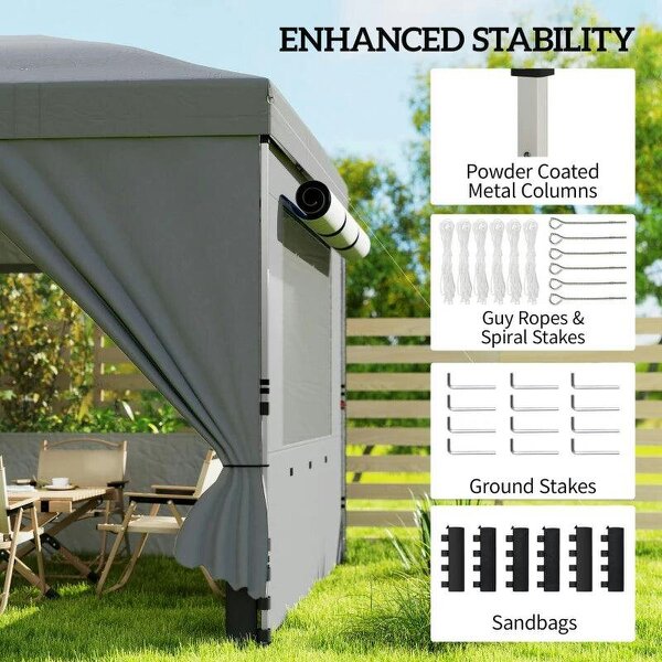 3 x 6 m Pop Up Canopy with UV50+ Protection Garden Gazebo with 6 Sidewalls, Dark Grey