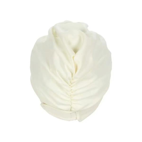 Cream-colored organic cotton Fashy Turban Fabric swim cap with gathered design