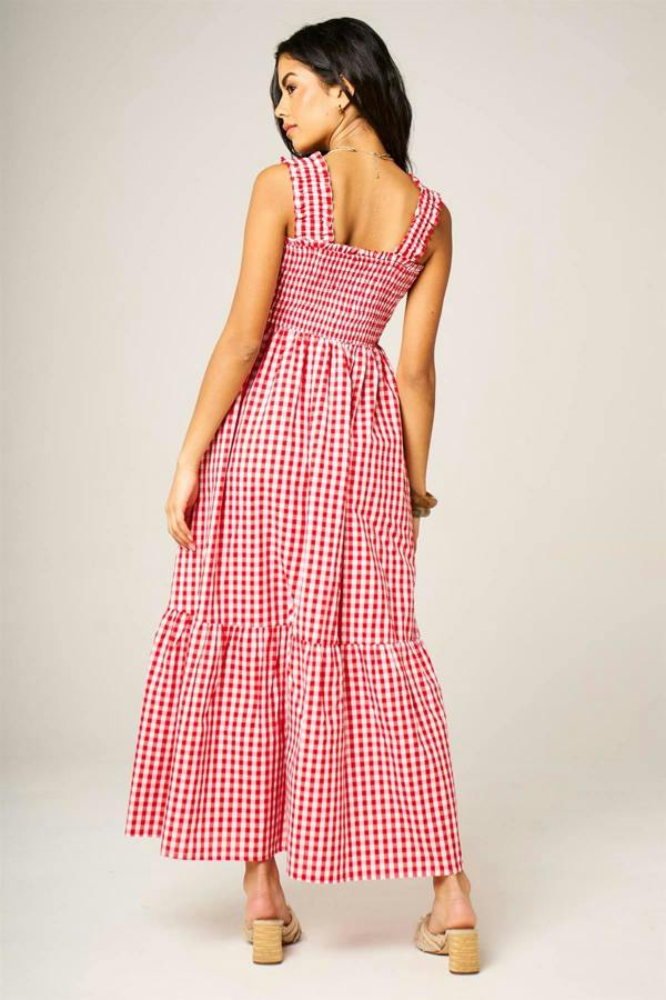 FS Collection Check Print Hem Detail Maxi Dress In Red