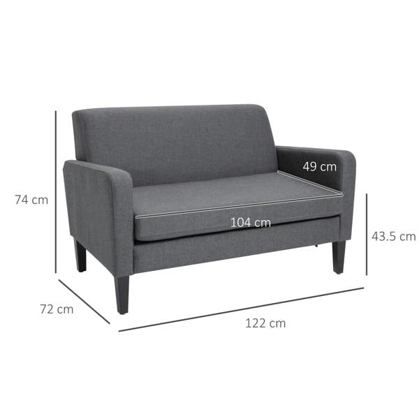 Charcoal grey loveseat sofa with rounded arms and thick seat cushion
