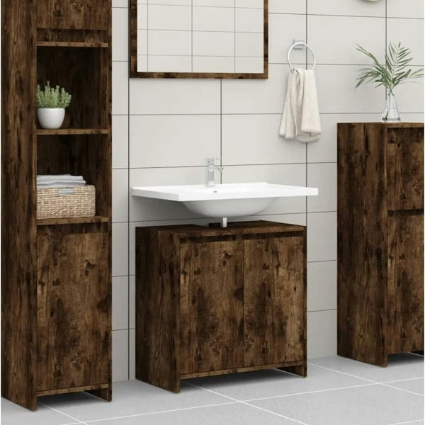 Berkfield Bathroom Cabinet Smoked Oak 60x33x61 cm Engineered Wood