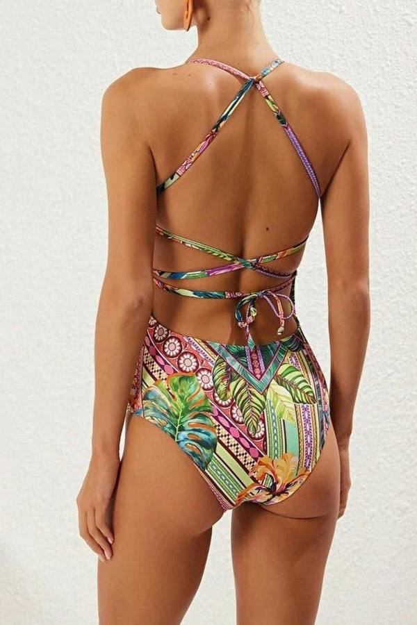 WOVCOR Backless Square Neck Covered Hipster Swimsuit