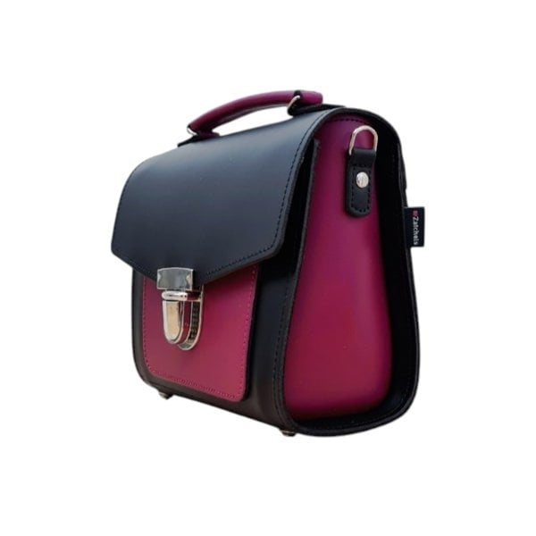 Zatchels Handmade Leather Two Tone Sugarcube Handbag Black - Magenta