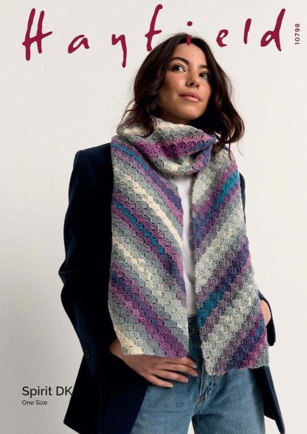 Hayfield Spirit DK Crochet Pattern 10798, Scarves for Women, One Size - Easy