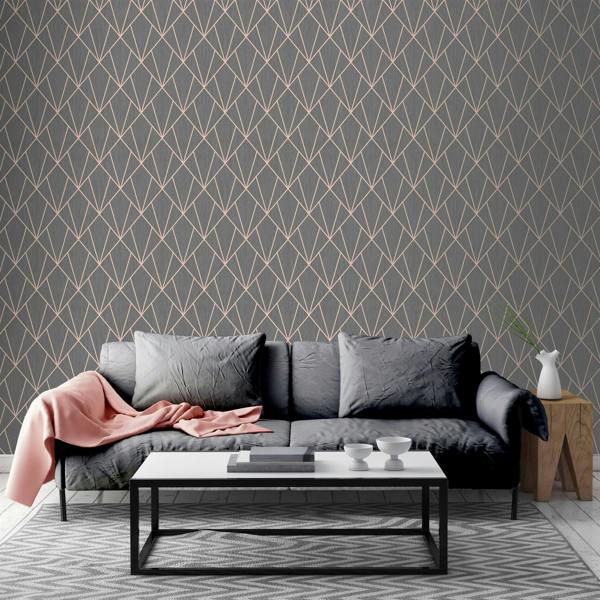 Indra Charcoal & Rose Gold Wallpaper