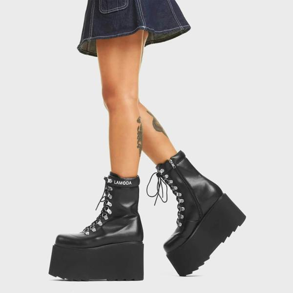 Lamoda La Nuit Black PU Refined Platform Heels Stylish Comfort Statement