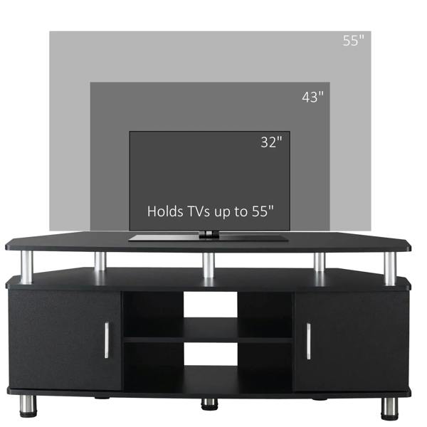 Black TV cabinet for up to 55-inch TVs with two cupboards and center media shelf