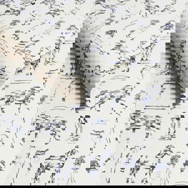 Joules Sketched Equestrian Print Wallpaper - Cream/Blue - 10m