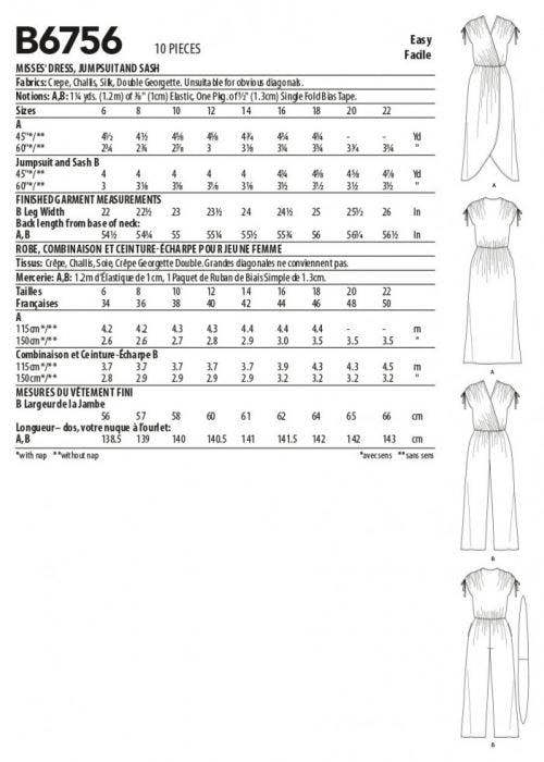Butterick Sewing Pattern 6756, Dresses, Jumpsuits for Women, A5 (6-8-10-12-14) - Easy