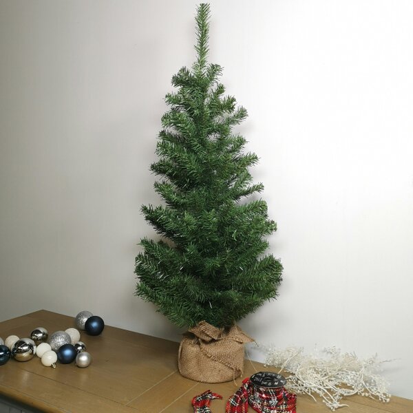 Samuel Alexander 3ft (90cm) Mini Plain Green PVC Christmas Tree in a Jute Bag