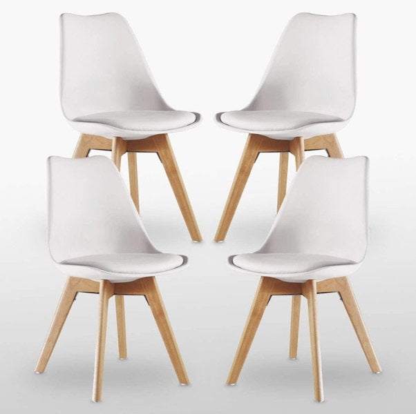 Life Interiors Set of 4 Scandinavian Dining Chairs with Leather Cushions Solid Wood Legs