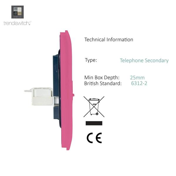 Trendi Switch 1 Gang Cat 3 Telephone Slave Socket in Candy Pink
