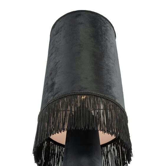 Happy Homewares Vintage Black Velvet Fabric Floor Lamp with Victorian Trim and Tassels