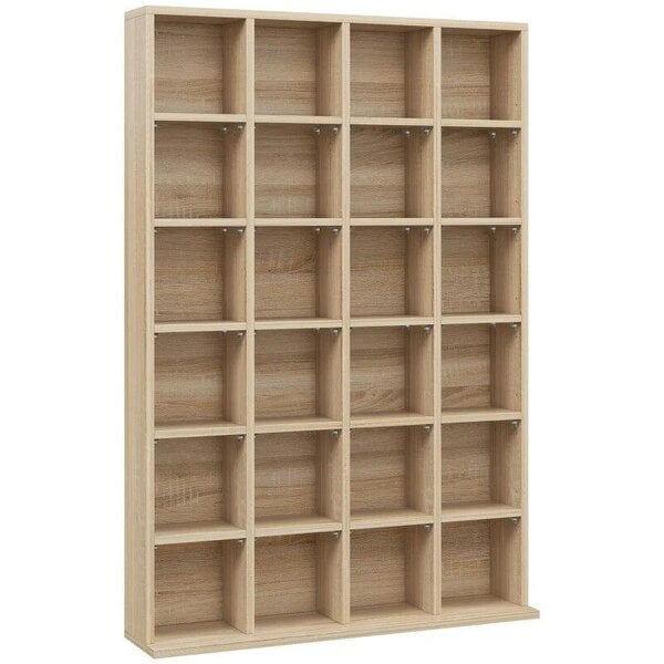 Bobobiy CD Storage Unit with Adjustable Shelves, Suitable for up to 456 CDs, 89 x 130.5 cm, Nature Wood Finish