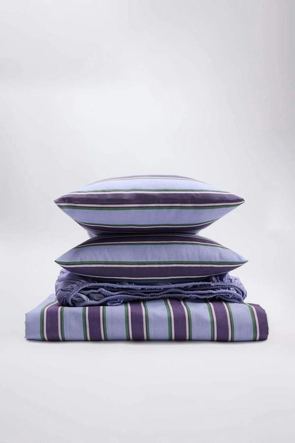 WOVCOR Double Easy Iron Striped Fitted Sheet Duvet Cover Set 200x220cm