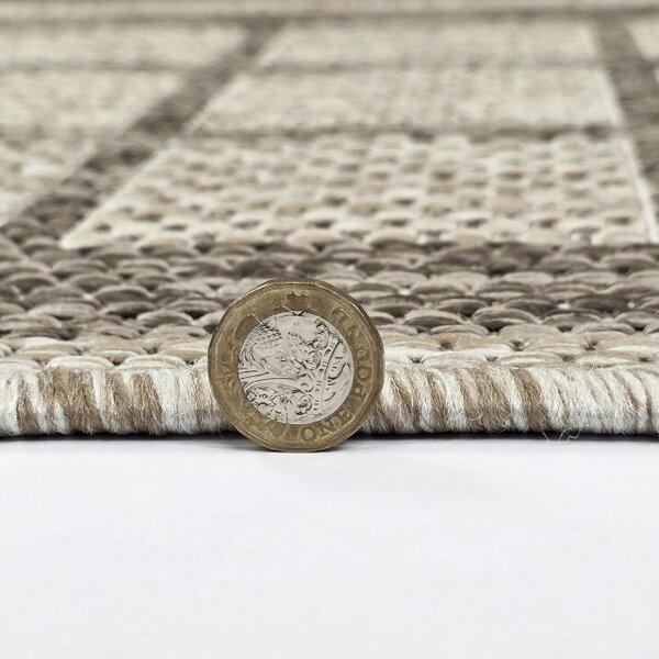 Viva Rugs Taupe Brown Beige Geometric Runner Rug Non-Slip Flat Weave Kitchen Hallway Carpet