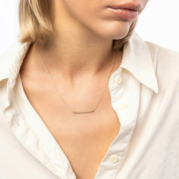 Spero London Fine Diamond Curved Bar Necklace 14ct Solid Gold
