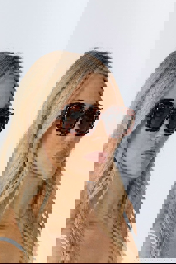 SVNX Oversized Chunky Rectangle Sunglasses in Brown multi