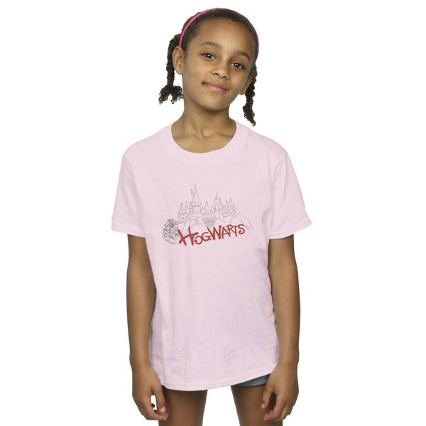 Harry Potter Girls Hogwarts Castle Spray Cotton T-Shirt - Baby Pink