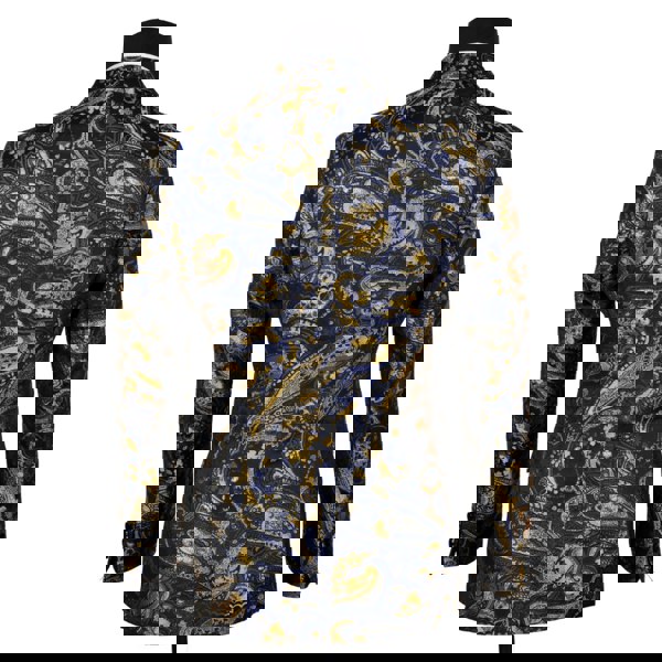 David WeJ Kensington Double Breasted Peak Lapel Jacquard - Blue Gold