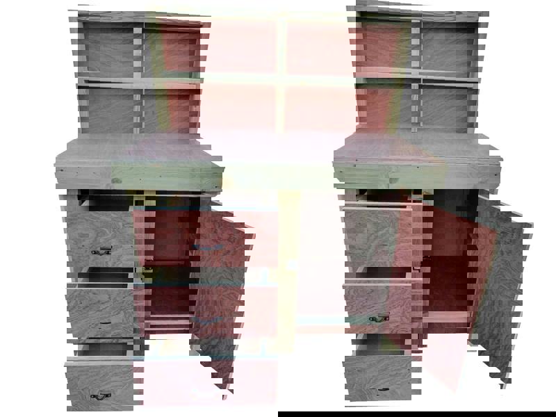 Arbor Garden Solutions Wooden Eucalyptus hardwood top workbench, cabinet with lockable cupboard (V.3) with back