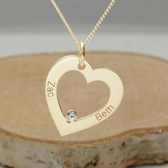 Christopher James of London 9ct Yellow Gold Personalised Heart Pendant With Optional Chain With CZ Crystal