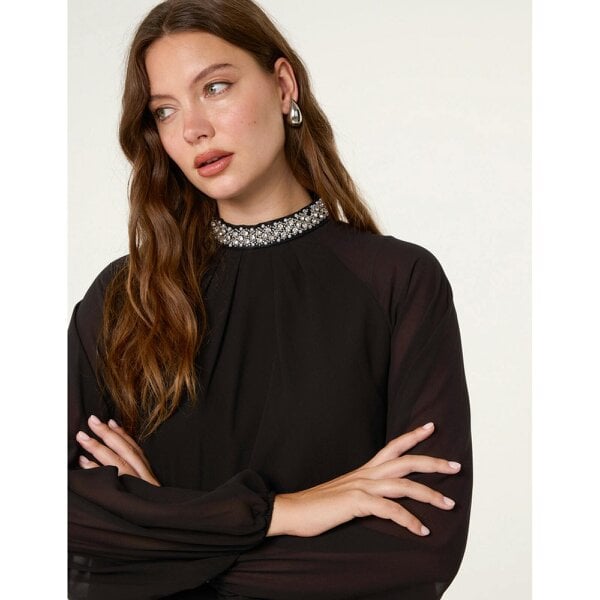 Blue Vanilla Embellished Collar Tunic Top