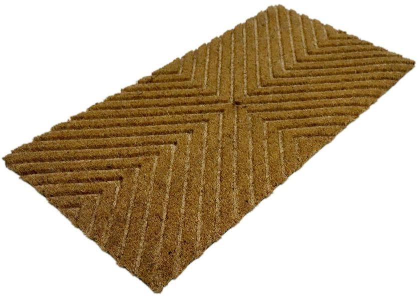 A.Unique Home 15mm Natural Coir Doormat with Printed Pattern 40cm x 80cm | Non-Slip PVC Backed (Embossed Stripes)