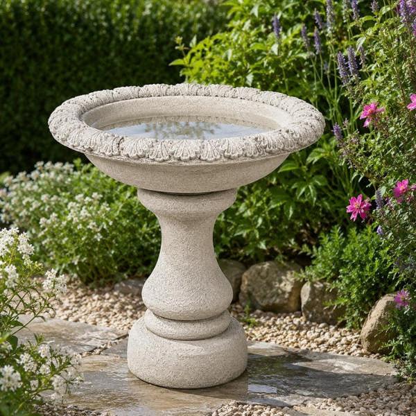 OSN Stone Cast Richmond Birdbath with Decorative Carved Basin and Pedestal