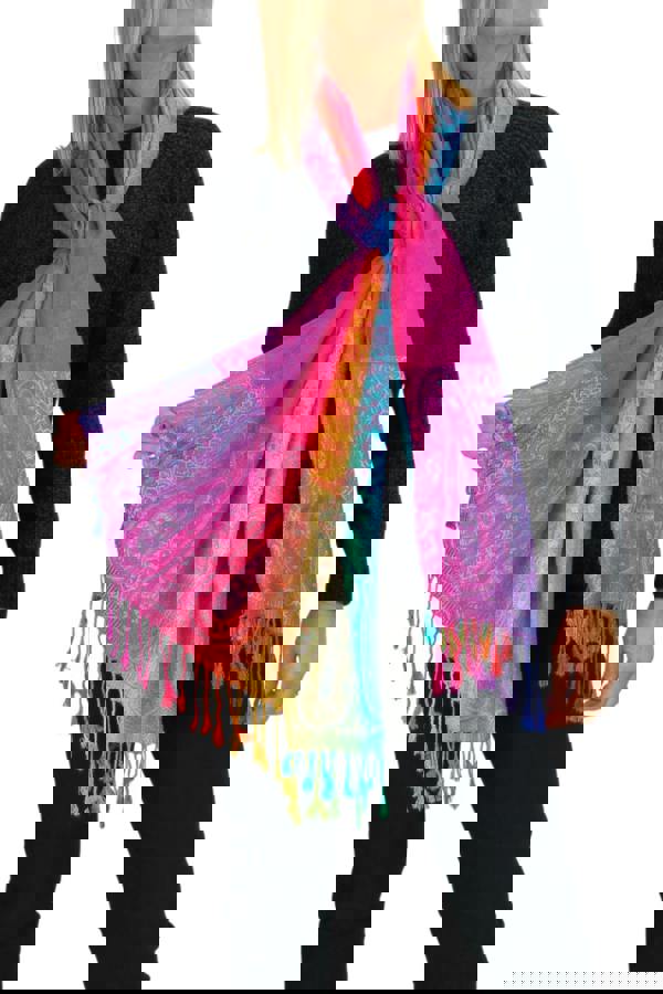 Paulo Due Rainbow Floral Paisley Pashmina Shawl Scarf