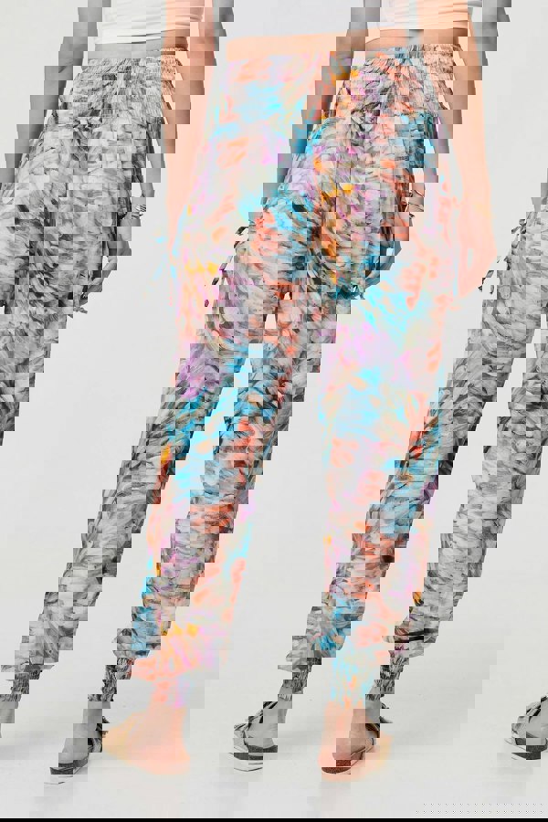 Blue | Printed High Waist Shirred Harem Pants
