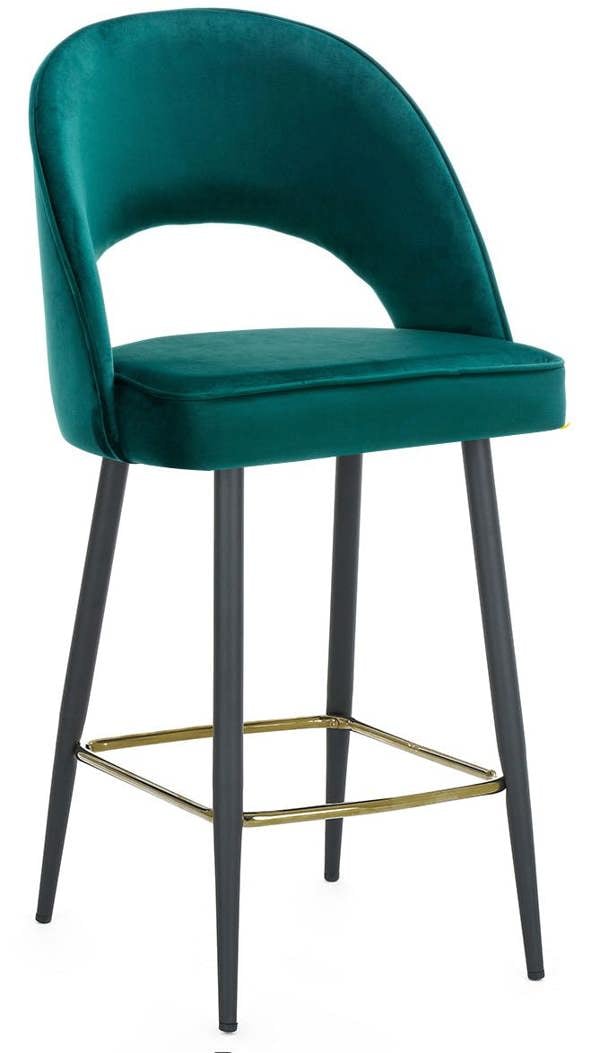 Lamboro Chelsea Velvet Kitchen Stool, Sage Green, Gold Footrest & Black Legs