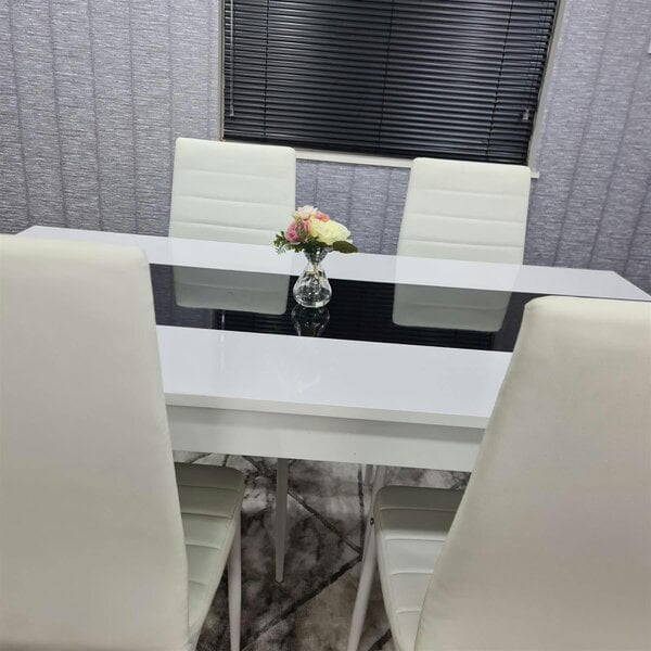 Kosy Koala Dining Table Set White And Black Table With 4 White Chairs Dining Room Furniture