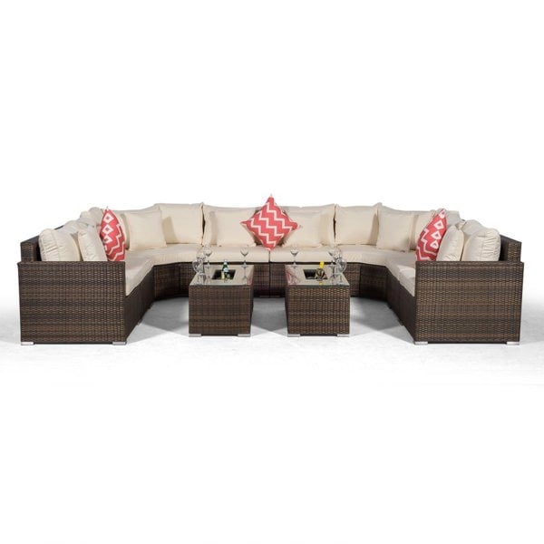 Giardino Santorini U Shape Modular 8 Seat Rattan Sofa Set With 2 Large Drinks Cooler Coffee Tables
