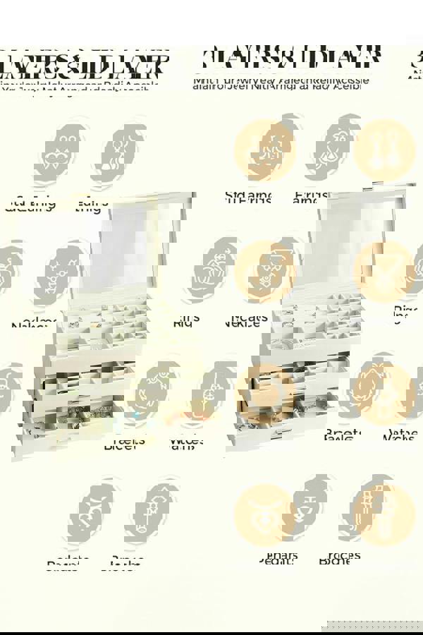 Living and Home 3-Tier PU Leather Jewelry Desktop Box Organizer with Drawers