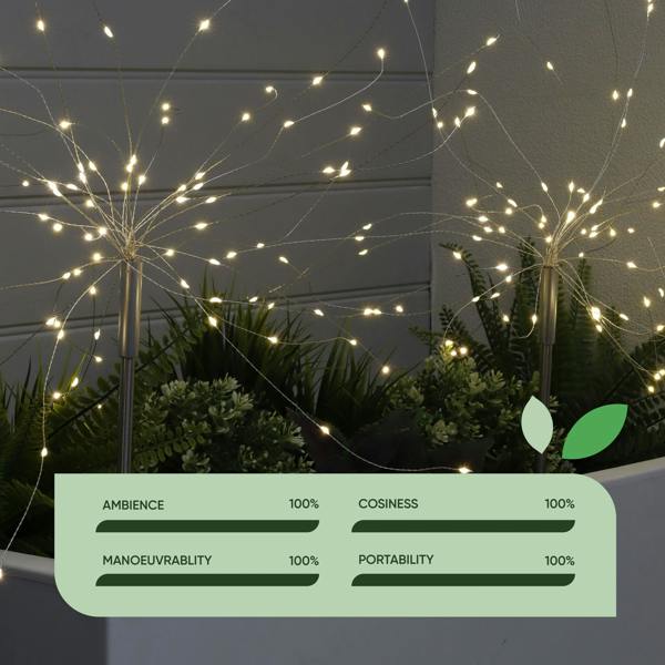 Gardenwize Pack of 2 Solar Starburst Stake LED Lights – Warm White Garden Lights