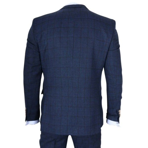TruClothing IM11 - Men's Navy 3 Piece Plaid Check Suit