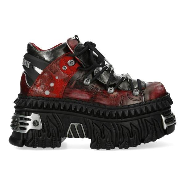 New Rock M-WALL106N-C17 Red Silver Leather Gothic Urban Rock Ankle Boots