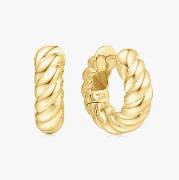 Ania Haie Chill Voyager 14ct Gold Plated Textured Medium Huggie Hoop Earrings E063-07G