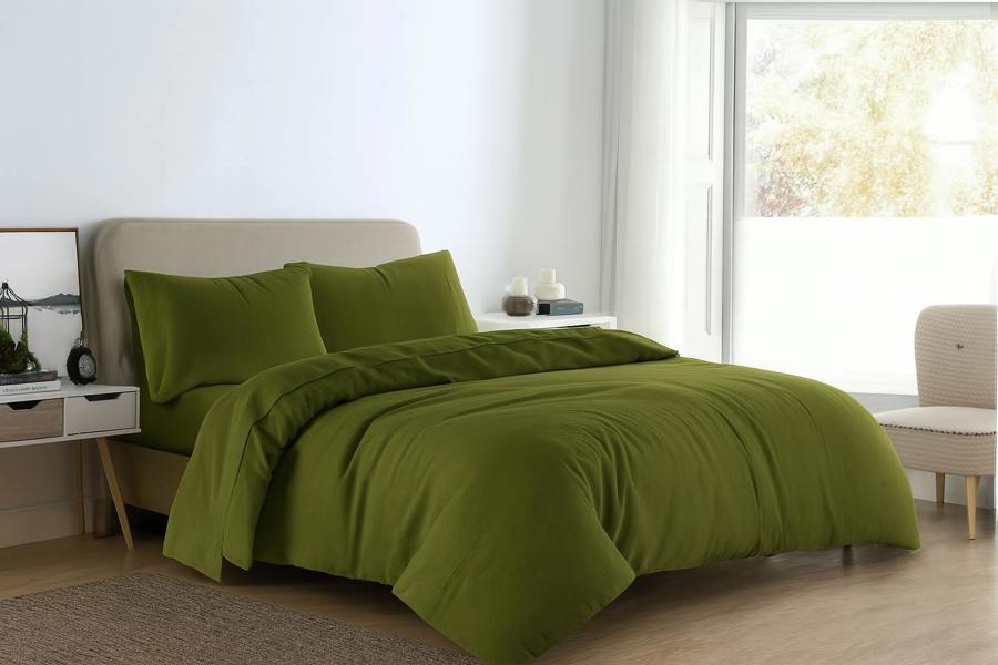 Brushed Cotton Plain Dark Green Duvet Cover Set