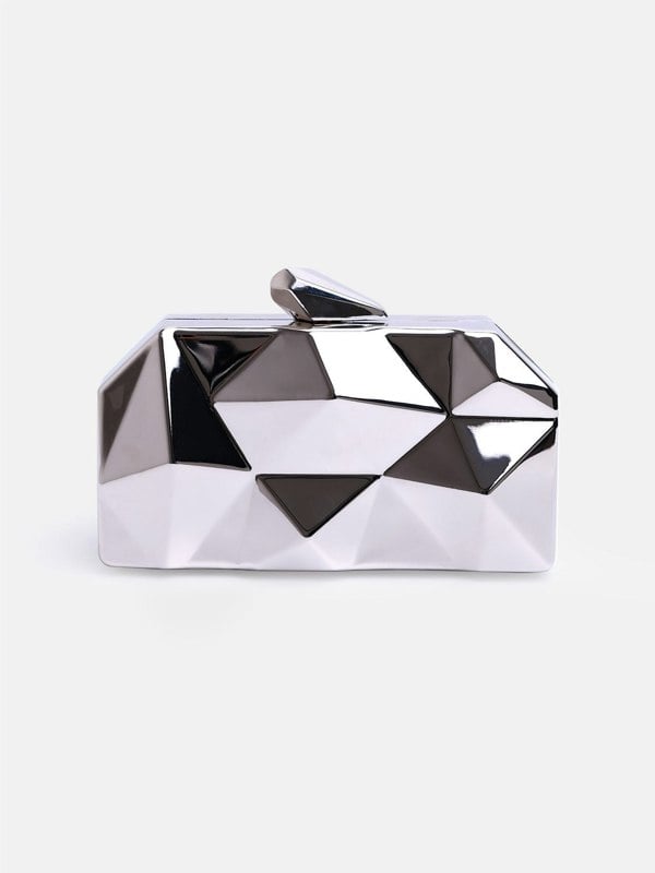 Where's That From Melanie Geometric Pattern Clutch Bag in Silver