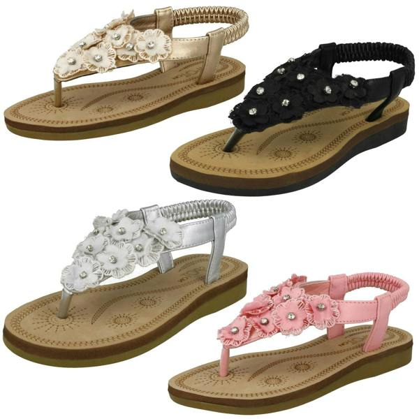 Spot On Girls Spot On Toepost Flower Trim Sandals