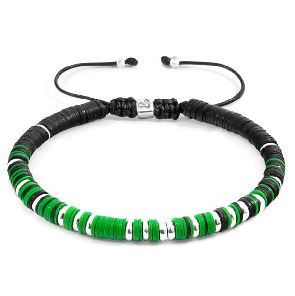 Anchor & Crew Green Kariba Silver and Vinyl Disc Macrame Bracelet