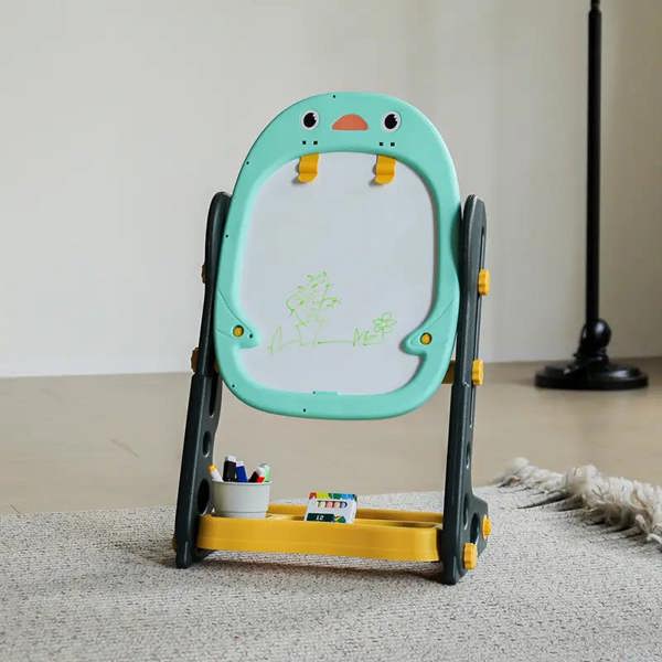 Dyzi Magnetic Penguin Kids Drawing Board Easel Art Set with Markers & Games