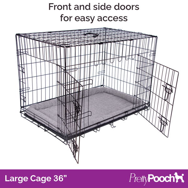 Pretty Pooch Dog Crate Large Cage Puppy Cat Pet Training Tray and Bed With Two Gloves