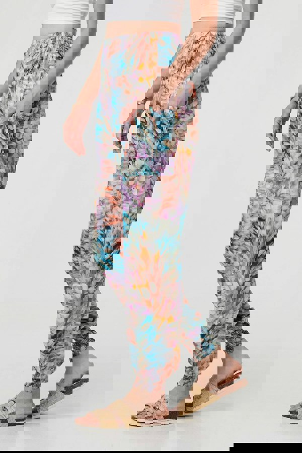 Blue | Printed High Waist Shirred Harem Pants
